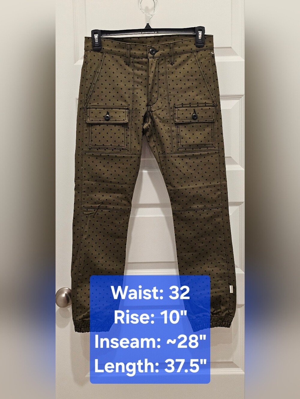 NWT Kennedy Denim Co. Rugger Cargo Jogger Pants Olive Polka Dot Men's 32